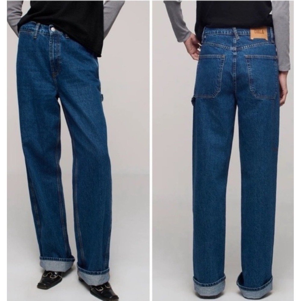 New DALA Starch Carpenter Jeans Flat Blue Organic Cotton Wide Straight Leg 24 FP